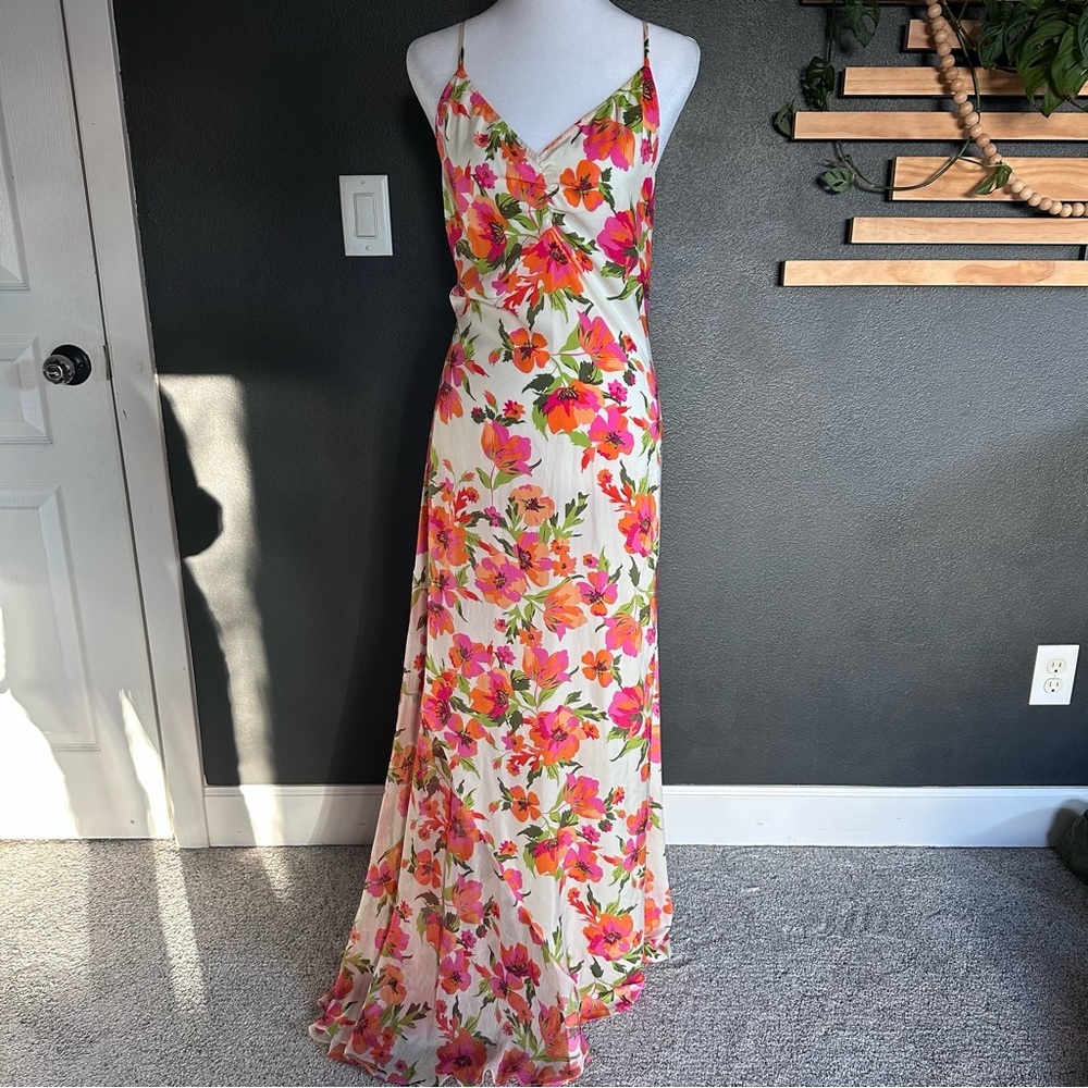 🌸 MISA Los Angeles Negine Floral Maxi Dress — Size M — Open Back Slip Dress - Picture 2 of 10